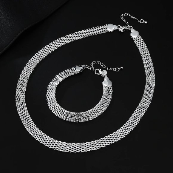 Fashion Jewelry Jewelry - Beautiful 2 Pc. Necklace and Bracelet Set Mesh / Net - 925 Sterling Silver